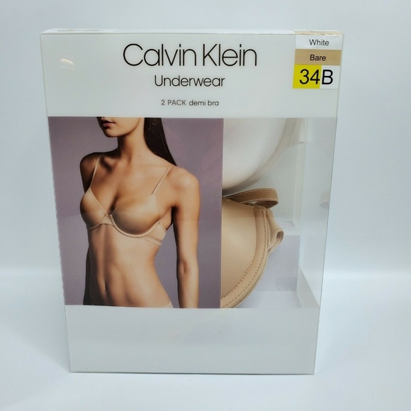 Calvin Klein 2 Pack Demi Bras White/Bare NEW - Picture 2 of 3